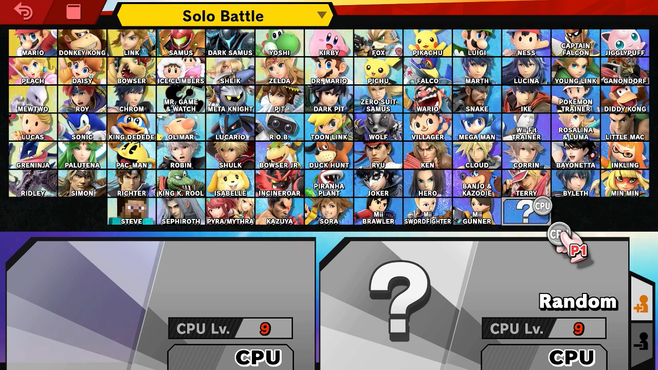 An empty character select screen.